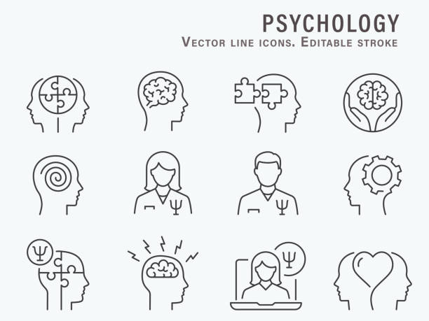 stockillustraties, clipart, cartoons en iconen met psychology icon set. collection of doctor, depression, mind, anxiety and more. vector illustration. editable stroke. - mental health