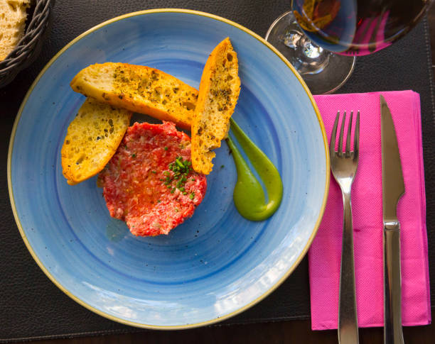 istock Plate of delicious veal tartar 1402058430