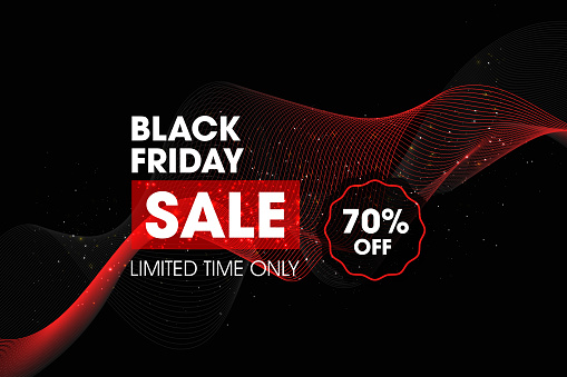 Black Friday banner or poster design with 70% discount offer
