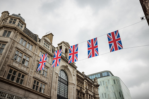 Union Jacks on Regent Street for the Queen's Platinum Jubilee