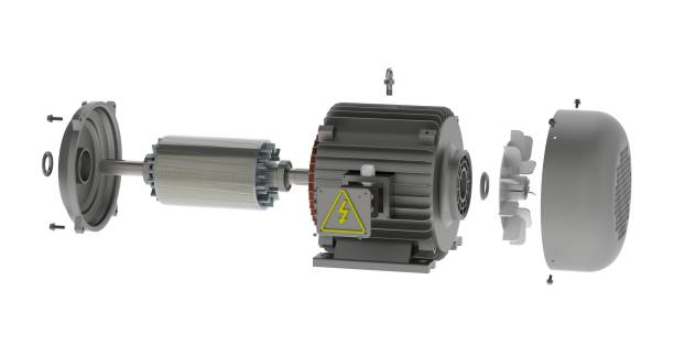 istock Electric motor presentation, exploded view 3D illustration isolated on white background 1402059891