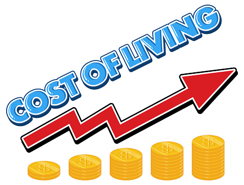 Cost of living with red arrow going up illustration