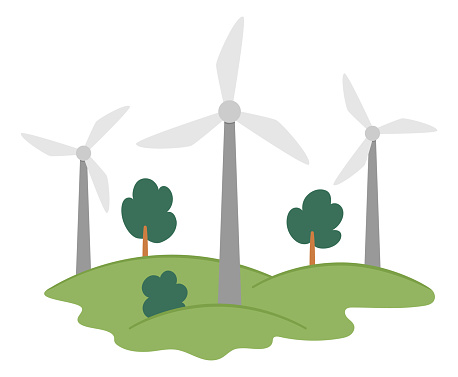 Vector wind generator or turbine icon. Alternative energy source illustration. Environment friendly concept. Ecological electricity equipment illustration. Cute earth day landscape or scene