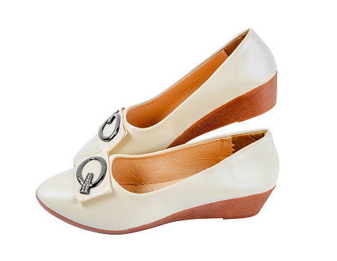 The Low-heeled shoes beige color for women isolated on white background, Saved clipping path.