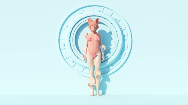 Foxy Woman Blue Pink Unique Bendy Futuristic Style Science Fiction Artwork