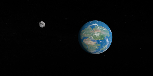 Earth planet with Laurasia and Gondwana continents from space with the moon