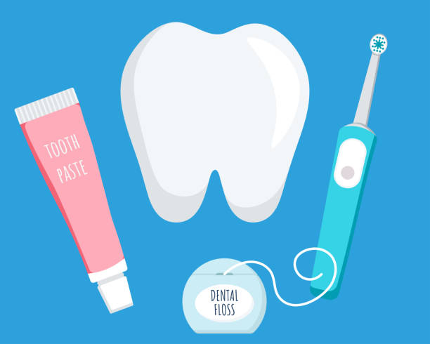 Oral And Teeth Care Conception Set Of Dental Cleaning Tools Electric  Toothbrush And Toothpaste Dental Floss Dental Hygiene Stock Illustration -  Download Image Now - iStock
