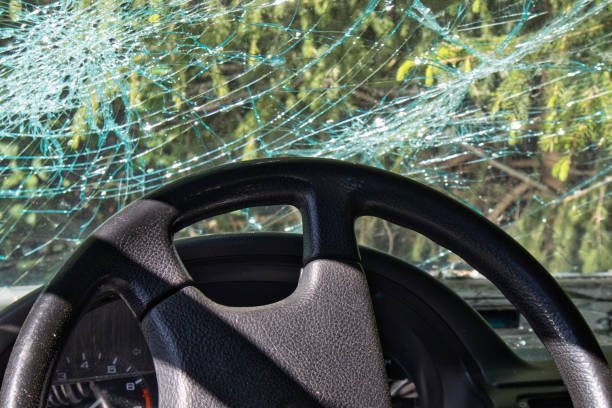 istock Abandoned car on the roadside forest after accident 1402067289