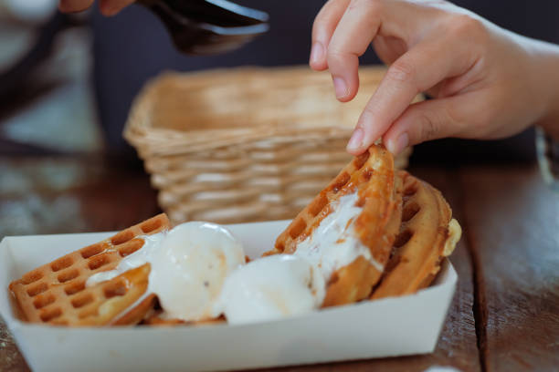 istock Homemade waffels with vanilla icecream.. 1402068222