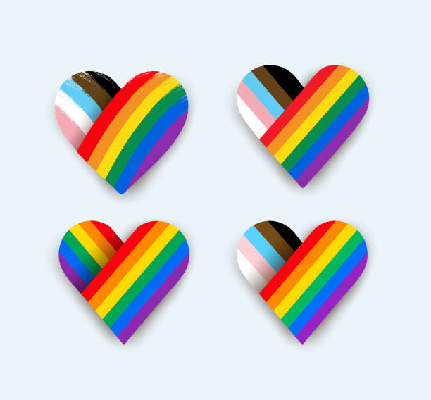 ilustraciones, imágenes clip art, dibujos animados e iconos de stock de conjunto de símbolo de corazón de la bandera del orgullo transgénero. ilustración vectorial con etiquetas de colores. aislado sobre fondo blanco. mes del orgullo. diseño conceptual para la comunidad lgbtq en el mes del orgullo. - símbolo del orgullo gay