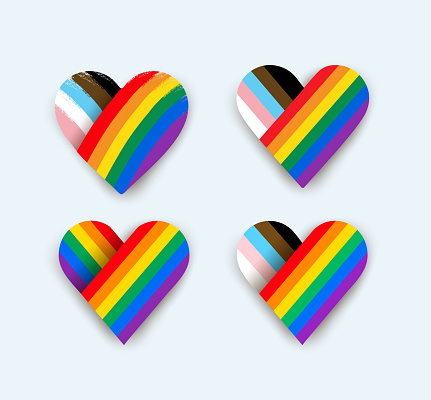 Set of transgender pride flag heart symbol. Vector illustration with colored labels. Isolated on white background. Pride Month. Concept design for LGBTQ community in pride month.