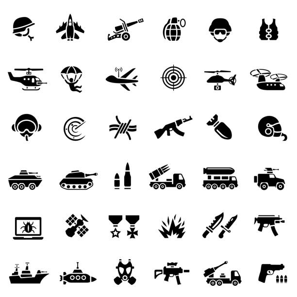 War Icons. Military black icon set. War Icons. Military black icon set. cannon artillery stock illustrations