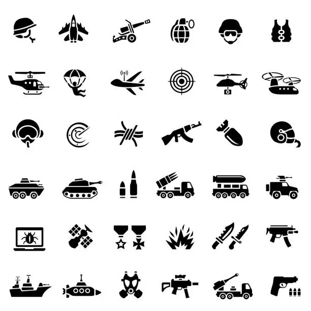 Vector illustration of War Icons. Military black icon set.