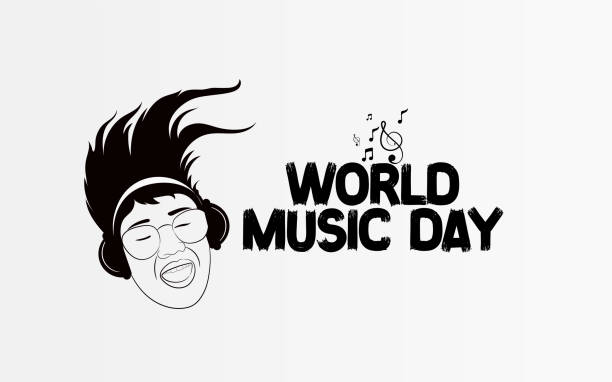 World Music Day, International Jazz Day, music day World Music Day, International Jazz Day with musical instruments, with music notes creative banner or poster, with creative design illustration pink guitar stock illustrations