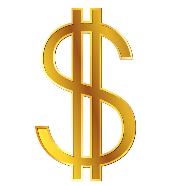 istock Dollar USD currency golden sign in front view isolated on white. Currency by the Central Bank of America. Design element. 1402076979