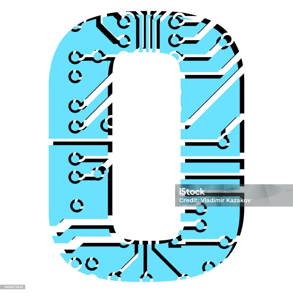 Digatal 0 Digit 0 Perforated With Pcb Circuit Board Tracks Isolated On White ...