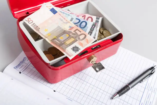 Euro money, cashbox and cash journal