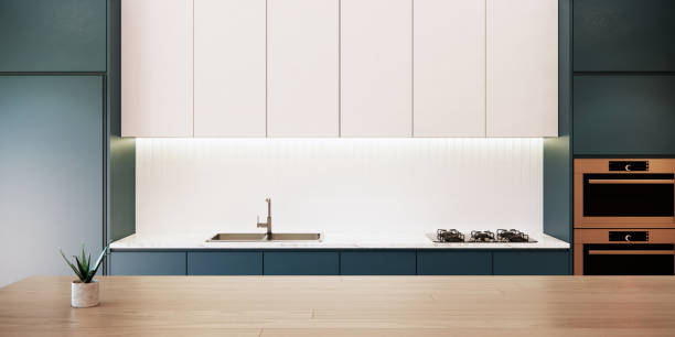 istock modern kitchen interior design. room mock-up apartment with furniture. 3d rendering background 1402079408