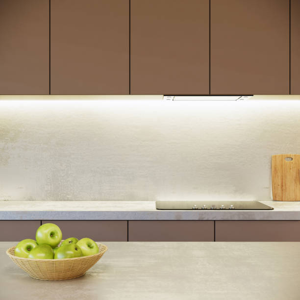 istock Mock up studio kitchen in apartment room interior design and decoration in minimal and modern Japandi style. 3d rendering room interior. 1402080746