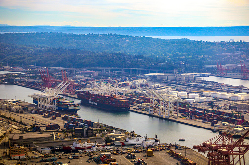 Seattle, USA, August 31 2018: The Port of Seattle USA