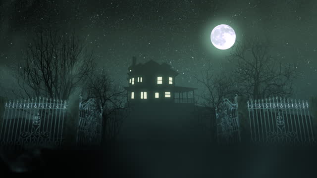 Mystical old house and moon in night time