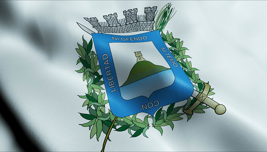 3D Illustration of a waving Uruguay department flag of Montevideo