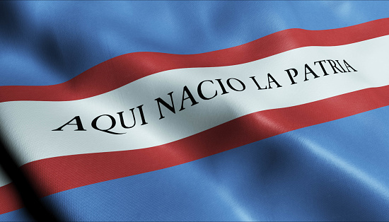 3D Illustration of a waving Uruguay department flag of Soriano