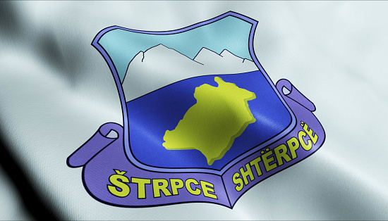 3D Illustration of a waving Kosovo city flag of Strpce