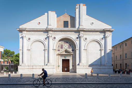 Rimini, Ravenna. Facade on the square with bicycle