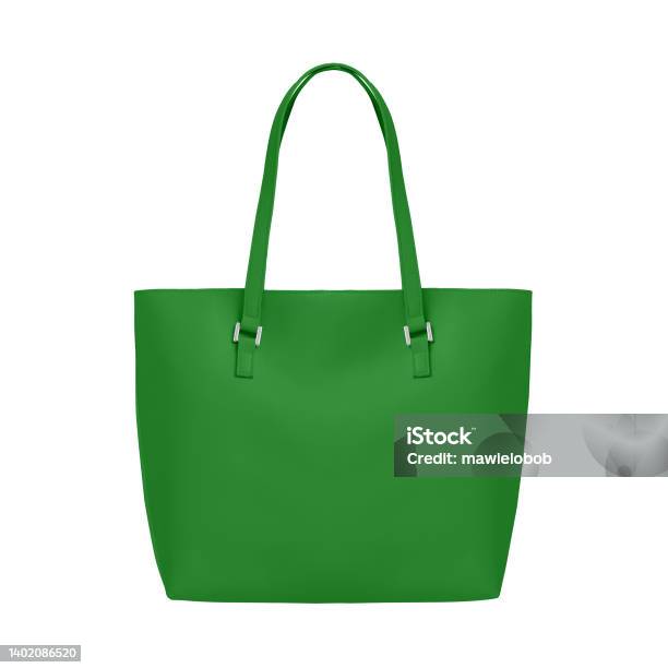 Green Elegant Leather Tote Shoulder Bag Isolated White Stock Photo - Download Image Now