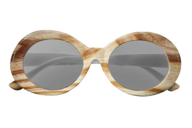 istock Wooden fancy patterned plastic summer sunglasses isolated on white background 1402086583