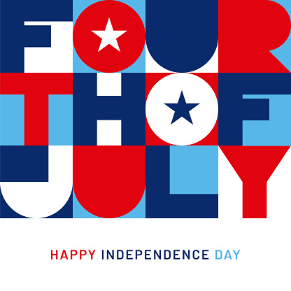 Fourth of July greeting card with geometric typography. Stock illustration