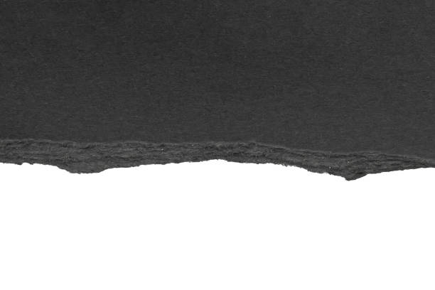 Black ripped paper torn edges strips isolated on white background