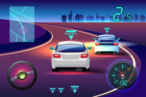 istock In game competition continue player used high speed car for win in racing game. competition e-sport car racing. 1402093383