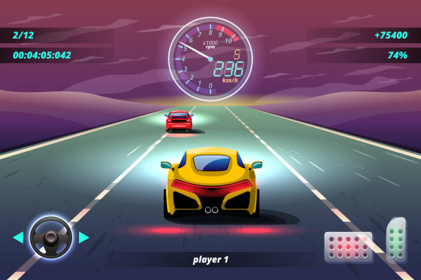 istock In game competition continue player used high speed car for win in racing game. competition e-sport car racing. 1402094226
