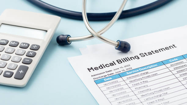 istock Medical billing statement with stethoscope and calculator 1402094415