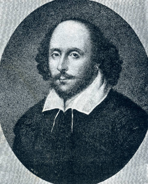 윌리엄 셰익스피어 초상화 찬도스 초상화 - william shakespeare portrait poet british culture stock illustrations