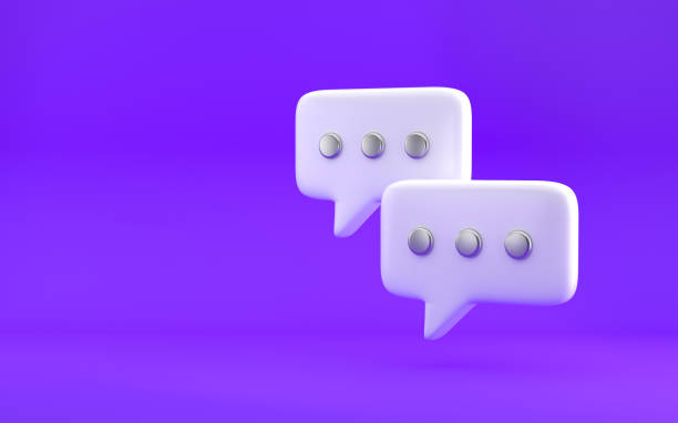 istock Chatting bubble icons with dots. Modern design, 3d rendering. Bright violet purple background. 1402094941