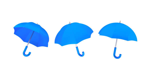 istock Blue umbrella on different angles. Realistic Protection concept. Modern design, 3d rendering. Design Template of Opened Parasols for Mock-up, Branding, Advertise. Isolated on white background. 1402094958