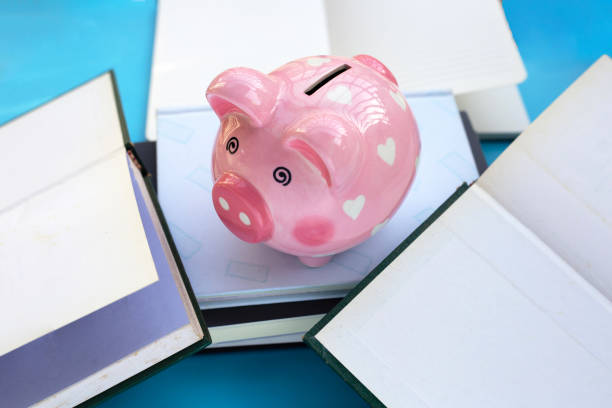 istock Pink piggy bank with books 1402096006