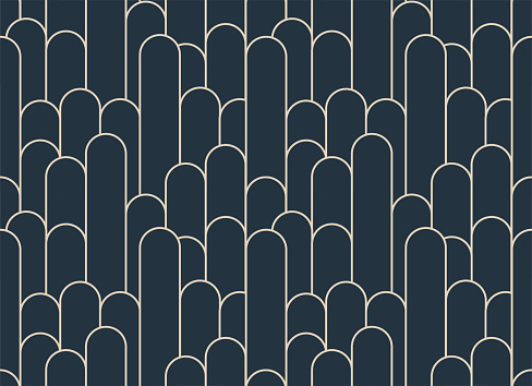 Arches pattern in blue and cream color. Art deco wallpaper design.