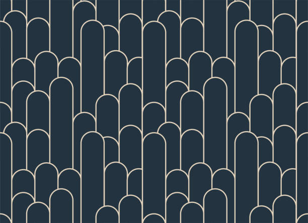 Arches pattern in blue and cream color. Art deco wallpaper design. Arches pattern in blue and cream color. Art deco wallpaper design. wallpaper decor stock illustrations