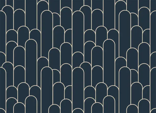 Vector illustration of Arches pattern in blue and cream color. Art deco wallpaper design.