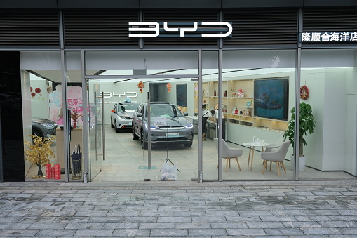 Shanghai,China-June 5th 2022: BYD electric car store. BYD (Build Your Dreams) is a Chinese automobile company
