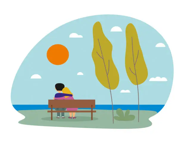 Vector illustration of Couple watching landscape