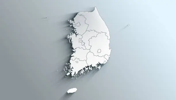 Country Political Geographical Map of South Korea with Provinces with Shadows