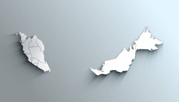 istock Modern White Map of Malaysia with States With Shadow 1402104472