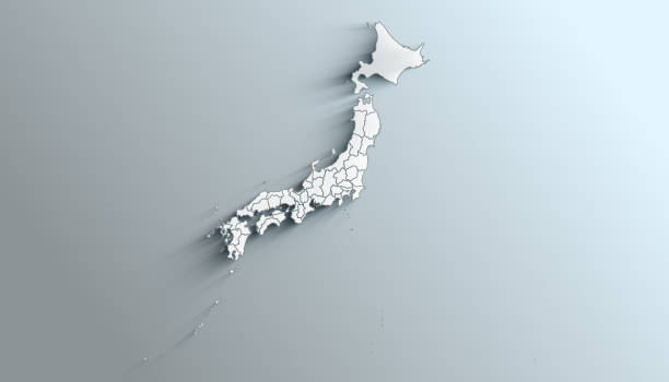 Modern White Map of Japan with Prefectures With Shadow
