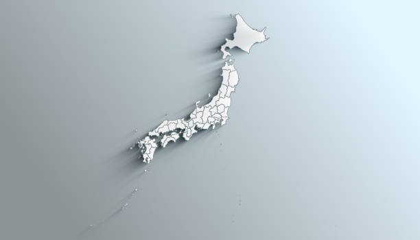 Modern White Map of Japan with Prefectures With Shadow stock photo