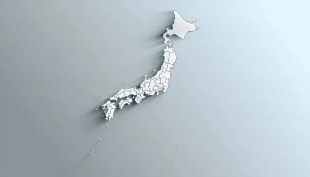 Country Political Geographical Map of Japan with Prefectures with Shadows